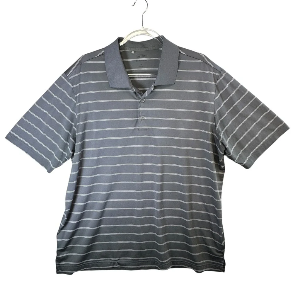 Adidas Puremotion Mens XL Gray Stripe Golf Polo Shirt Performance Athletic